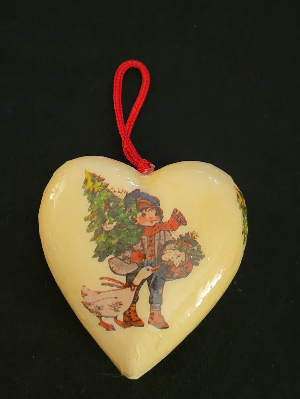 Vintage Heart Paper Mache Decoupage Christmas Ornament-cottagecore Holiday